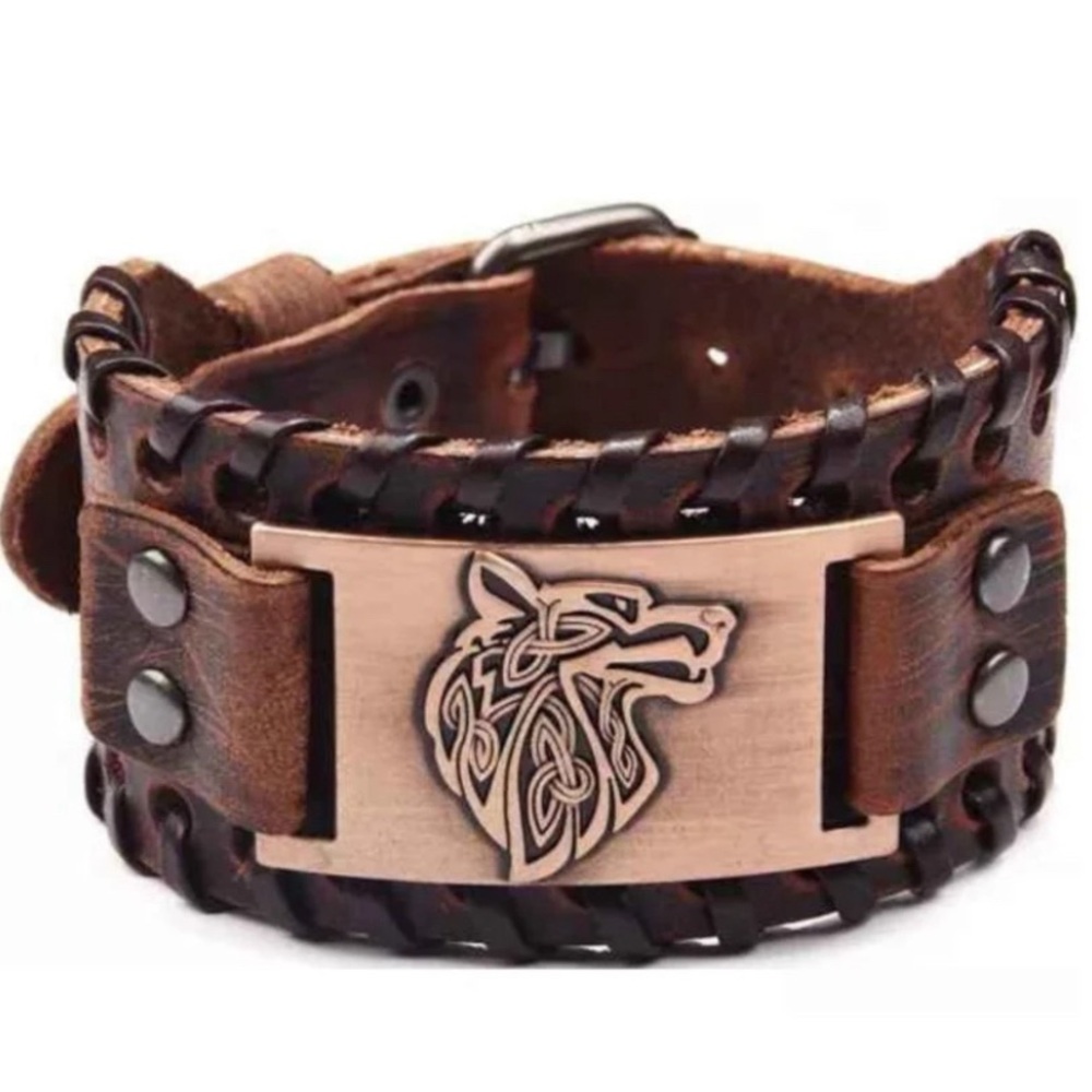 Viking Leather Bracelet Cuff For Men